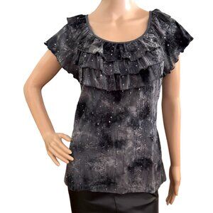 Sami and Jo Womens Top Size Large Ruffled Collar with Sequins Blouse